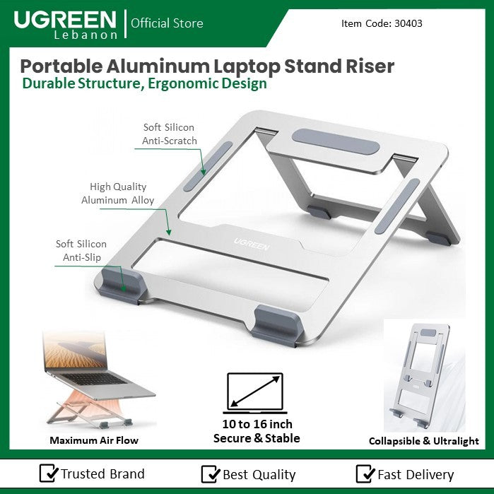 Ugreen, Aluminium Laptop Stand Riser, Multiangle, Adjustable, Foldable & Ergonomic Design