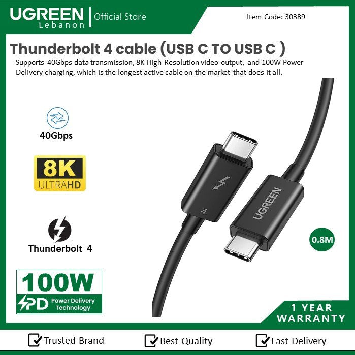 Ugreen, Thunderbolt 4 Type C Male To Male Cable Us501 - 30389
