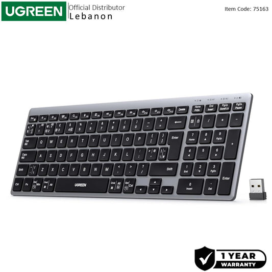 UGREEN Ultra-Slim Wireless Keyboard, Rechargeable, BT 5.4/2.4GHz Dual-Mode for PC/iPad/Laptop, Multi-Device Pairing - K552 75163