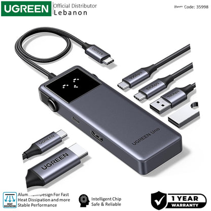 UGREEN Uno 6-in-1 USB-C Hub, HDMI 4K@60Hz, 10Gbps Durable Aluminum Alloy Design with LED Emoji Status Display - CM888 35998