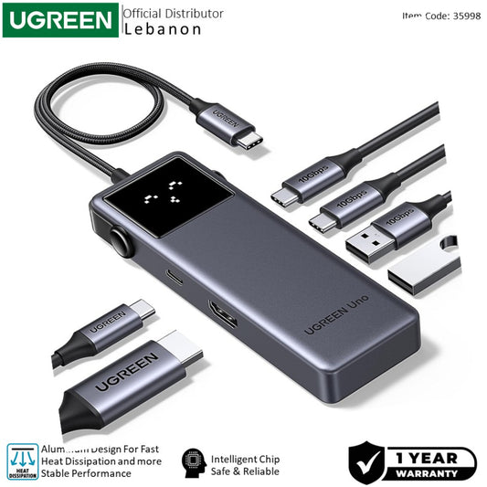 UGREEN Uno 6-in-1 USB-C Hub, HDMI 4K@60Hz, 10Gbps Durable Aluminum Alloy Design with LED Emoji Status Display - CM888 35998