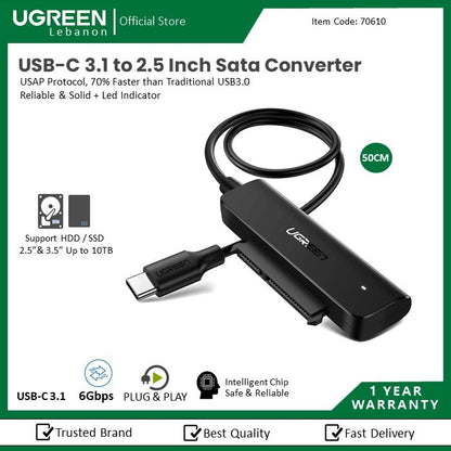 Ugreen, USB-C 3.1 To Sata Hard Driver Converter Cable Cm321 - 70610