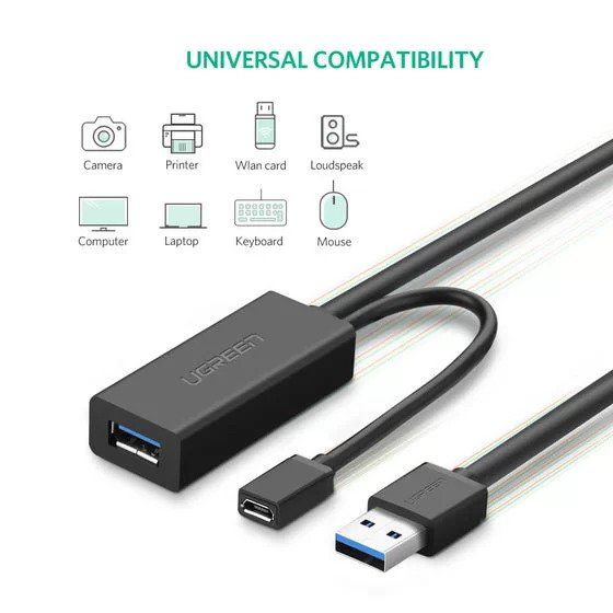 Ugreen, Usb 3.0 Cable Extension Male To Female With Buit In Booster Ugreen Us175 - 20827