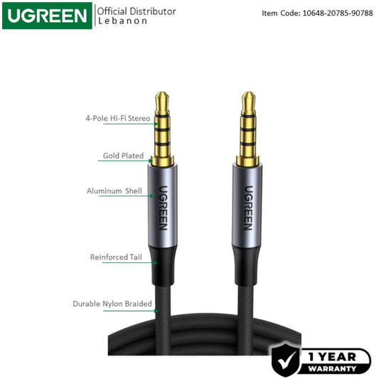UGREEN 3M 4-Pole HIFI AUX Cable, 3.5mm Male to Male, Mic Support - AV183 20785