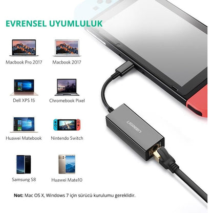Ugreen, Usb-C To Gigabit Ethernet Adapter - Rj45, 10/100/1000Mbps - Us236 50307