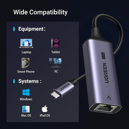 Ugreen, Usb-C 3.1 Gen1 To 2.5G Ethernet Adapter -Rj45,10/100/1000 Mbps & 2.5G - Cm648 25052