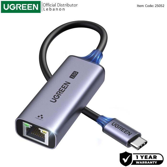 Ugreen, Usb-C 3.1 Gen1 To 2.5G Ethernet Adapter -Rj45,10/100/1000 Mbps & 2.5G - Cm648 25052