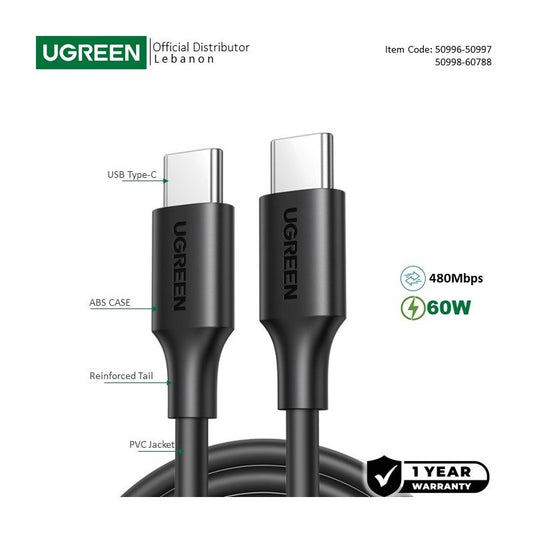 Ugreen, Usb-C To Usb-C Pd60W Braided Cable, Fast Charge Us286 50996