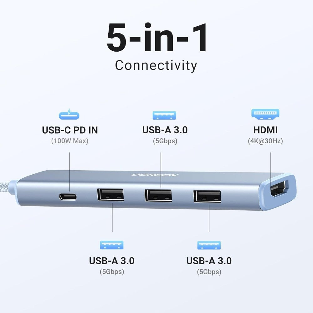 Ugreen, Revodok 5-In-1 Usb-C Hub Docking Station With Power Port Cm478 - 35580, Available in Different Colors