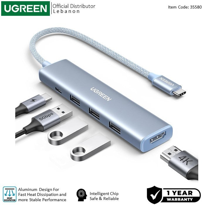 Ugreen, Revodok 5-In-1 Usb-C Hub Docking Station With Power Port Cm478 - 35580, Available in Different Colors