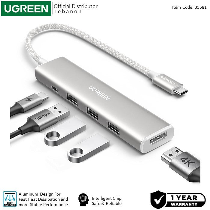 Ugreen, Revodok 5-In-1 Usb-C Hub Docking Station With Power Port Cm478 - 35580, Available in Different Colors