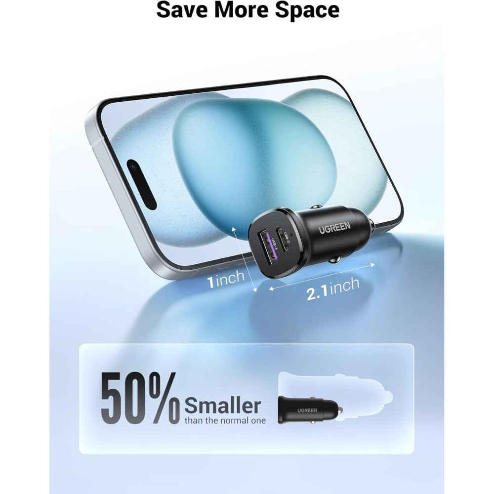 Ugreen, 30W Dual Port Fast Car Charger, For Phones, Tablets & Ipads - Ec305 25845