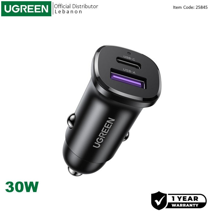 Ugreen, 30W Dual Port Fast Car Charger, For Phones, Tablets & Ipads - Ec305 25845