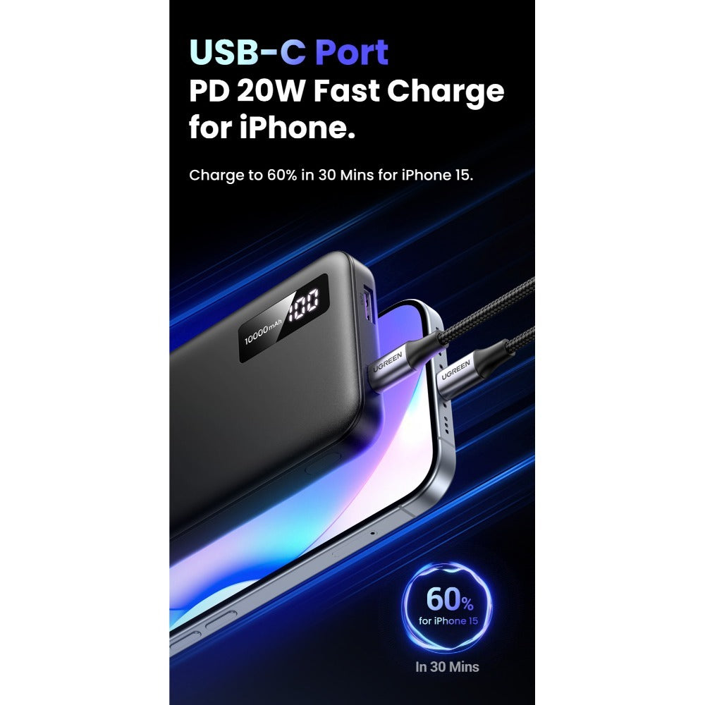 Ugreen, Power Bank 20W Pd, 3 Ports 10000 Mah, Smart & Fast Charging For Phones, Tablets, Ipads - Pb311 25742