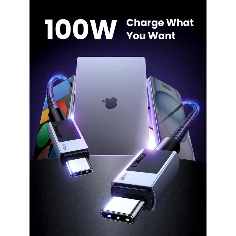 Ugreen, Usb-C To Usb-C 100W Braided Cable & Aluminum Body, Available in Different Sizes