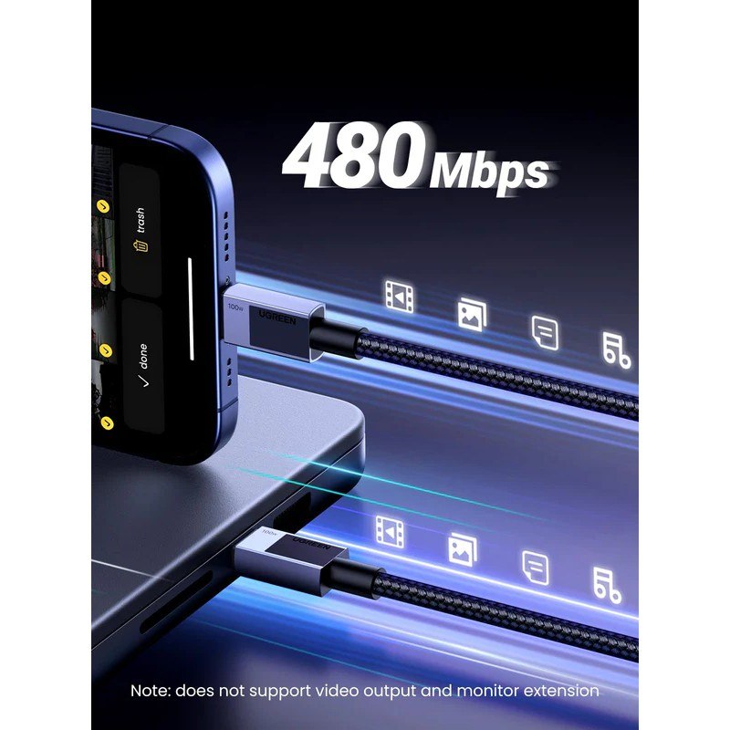 Ugreen, Usb-C To Usb-C 100W Braided Cable & Aluminum Body, Available in Different Sizes