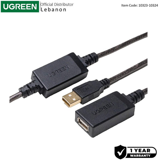 Ugreen, Usb 2.0 Active Cable Extension Male To Female With Built In Chipset Booster - Us121 10323 10324