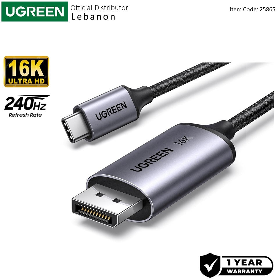 Ugreen, Usb-C Male To Display Port Female Braided Cable 2M, Support 16K @30Hz Or 8K 120 Hz, 4K@240Hz - Cm707 25865