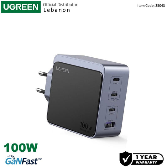 Ugreen, Nexode 100W Gan Tech, 4 Ports Charger For Phones, Tablets, Laptops & Macbooks With Smart Power Adjustment - X565 35043