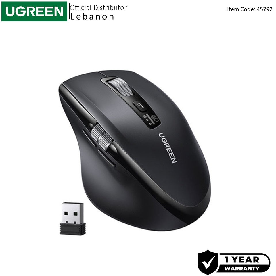 Ugreen, Dual Mode Bluetooth & Wireless Mouse, 5000Dpi, Ergonomic Shape With Side Thumb Wheel, 2Modes For Win & Macos - M751 45792