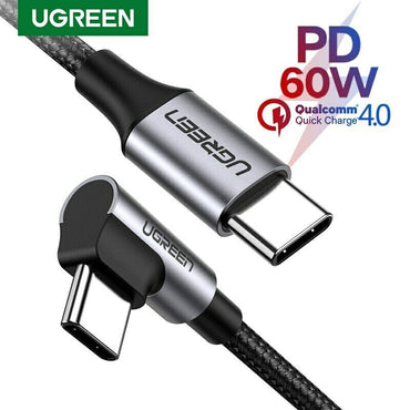 Ugreen, Usb-C To Angled Usb-C Pd60W Braided Cable & Aluminum Body, Fast Charge, 2M, 3M - Us255 50125 80714
