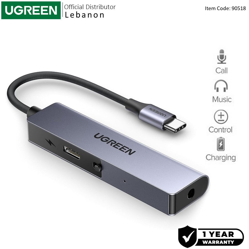 Ugreen, Usb C To 3.5Mm Headphone & Usb-C Charging Port, Built-In Microphone - Cm230 90518