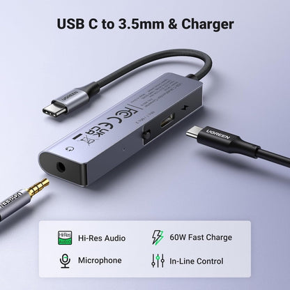 Ugreen, Usb C To 3.5Mm Headphone & Usb-C Charging Port, Built-In Microphone - Cm230 90518