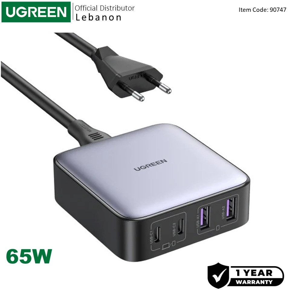 Ugreen, Nexode 65W Ganinfinity Chip, 4 Ports Charger For Phones, Tablets, Ipads, Laptops & Macbooks - Cd327 90747