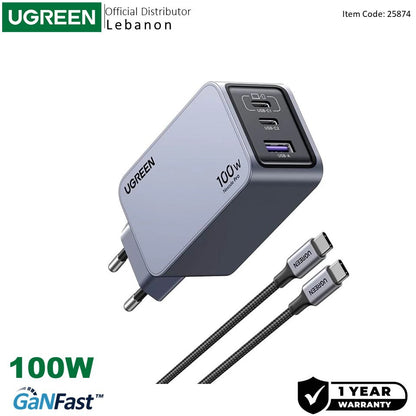 Ugreen, Nexode Pro 100W Gan Tech Chip, 3 Ports Charger For Phones, Tablets, Ipads, Laptops & Macbooks - X757 25874