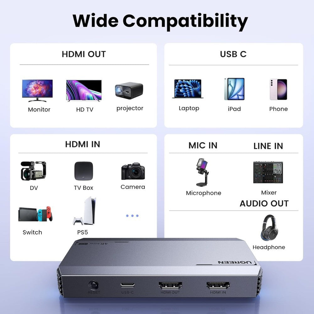 Ugreen, Professional Hdmi Video Capture, Card Ultra-Low Latency ? 4K@60Hz, 1080P@240Hz, Usb 3.0, Vrr & Hdr Support - Cm700 25173