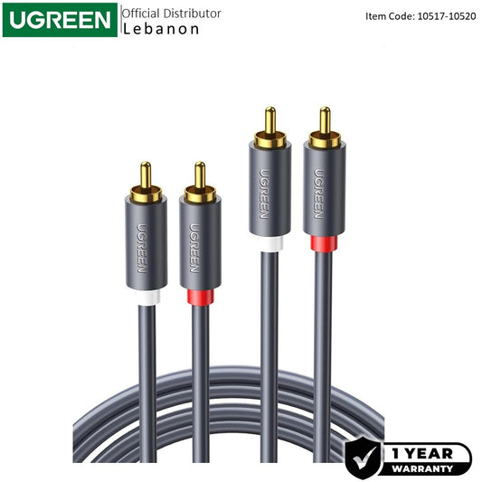 Ugreen, Premium 2Rca Male To 2Rca Male Audio Aux Cable ? High-Performance Sound Connection - Av104 10517 10520