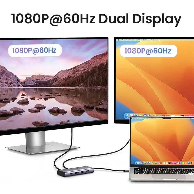 Ugreen, Dual Display 7-In-1 Usb-C Hub Docking Station 4X Usb + 2X Hdmi + Pd Port - Cm498 35897