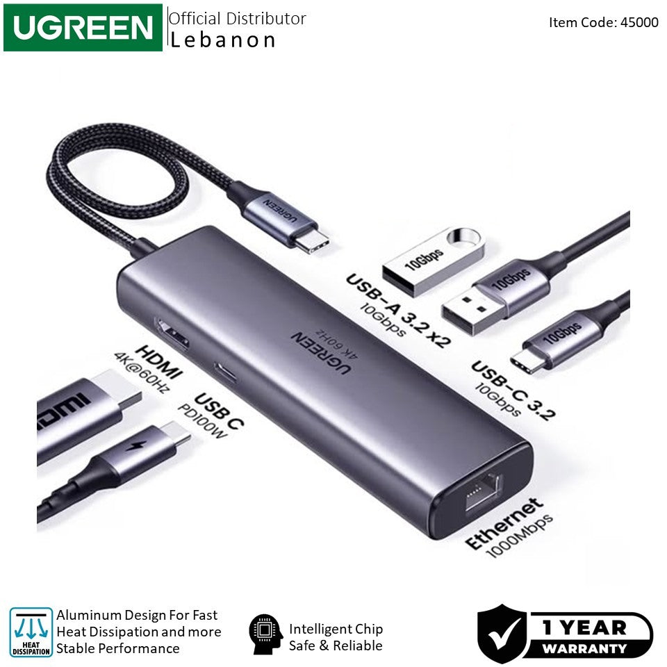 Ugreen, 6-In-1 Usb-C Hub Docking Station 2X Usb + Usb-C + Hdmi 4K/60Hz + Pd Port - Cm512 45000
