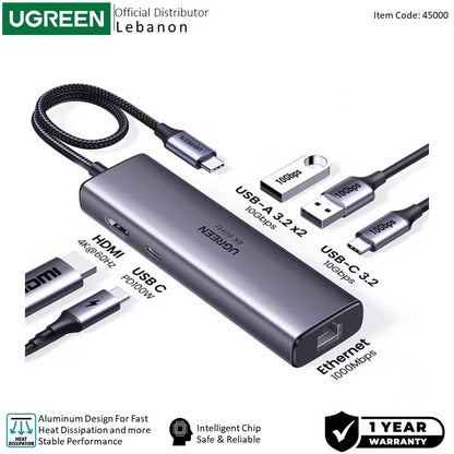 Ugreen, 6-In-1 Usb-C Hub Docking Station 2X Usb + Usb-C + Hdmi 4K/60Hz + Pd Port - Cm512 45000