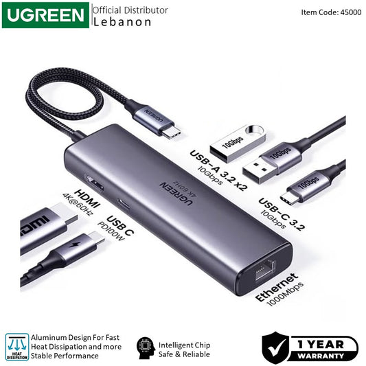 Ugreen, 6-In-1 Usb-C Hub Docking Station 2X Usb + Usb-C + Hdmi 4K/60Hz + Pd Port - Cm512 45000