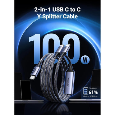 Ugreen, Usb-C To 2 * Usb-C 100W Braided Cable & Aluminum Body - Us561 35087
