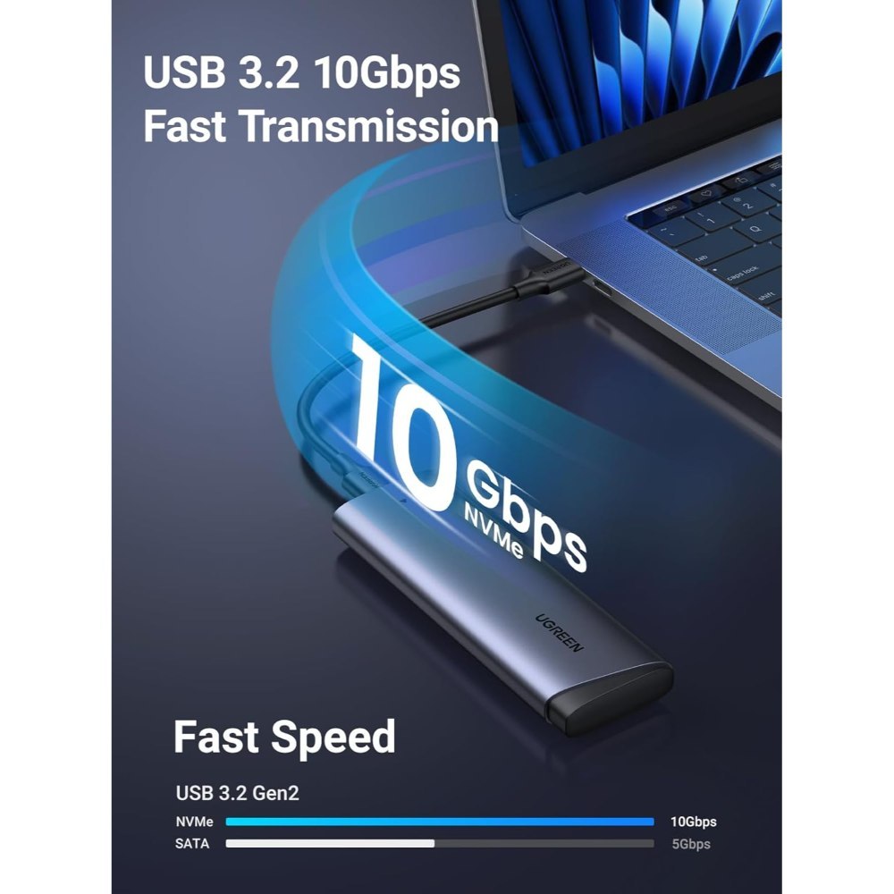 Ugreen, M.2 Nvme Ssd Enclosure ? 10Gbps Usb-C 3.1 Gen 2, Aluminum Case, Up To 2Tb - Cm767 35267