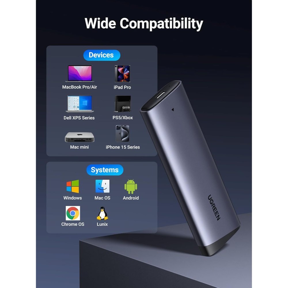 Ugreen, M.2 Nvme Ssd Enclosure ? 10Gbps Usb-C 3.1 Gen 2, Aluminum Case, Up To 2Tb - Cm767 35267