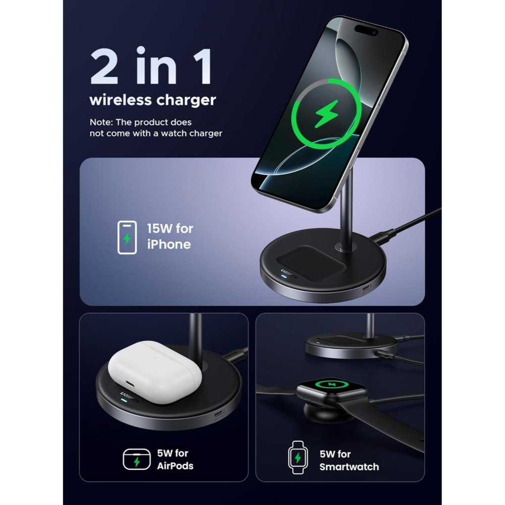 Ugreen, 2-In-1 Magnetic Wireless Charger For Iphone + Airpods (Qi2 Certified) ? Total Output: 25W Max - W710 45382