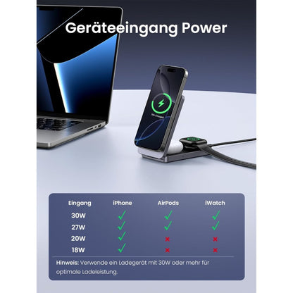 Ugreen, 3 In 1 25W Qi2 Magnetic Wireless Charger For Iphone, Airpods & Apple Watch, Wall Charger Included - W707 45025