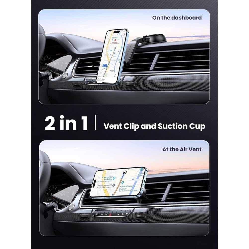 Ugreen, 2-In-1 Magnetic Wireless Car Charger ? 15W Fast Charging, Dashboard & Air Vent Mount - Cd345 15120