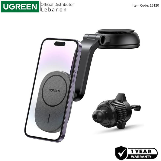 Ugreen, 2-In-1 Magnetic Wireless Car Charger ? 15W Fast Charging, Dashboard & Air Vent Mount - Cd345 15120