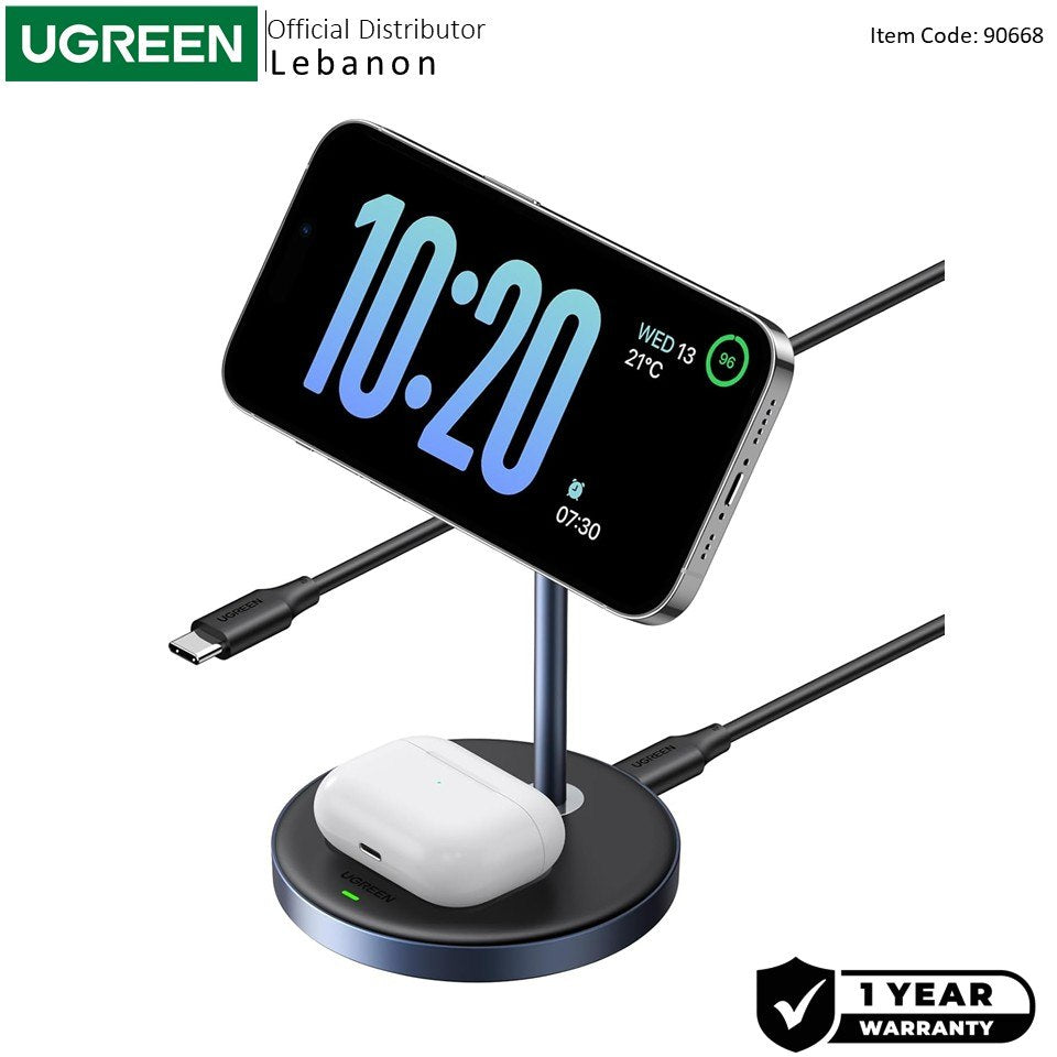Ugreen, Qi-Certified 2-In-1 Magnetic Wireless Charger ? 20W Fast Charging For Iphone & Airpods - Cd317 90668