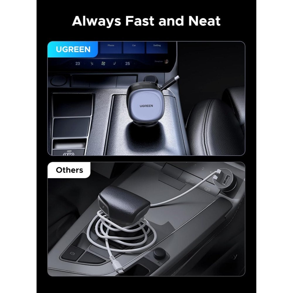 Ugreen, 75W 3-Port Fast Car Charger With Retractable Cable: For Phones, Tablets, Ipads, Laptops, And Macbooks - Ec601 55653