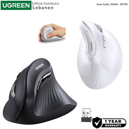 Ugreen, Vertical Mouse, Dual Mode Bluetooth & Wireless Mouse, Silent Click, 4000Dpi - Mu008 25444 45759