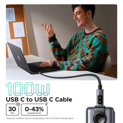 Ugreen, Braided Usb-C To Usb-C Cable, 100W Fast Charge, Led Display, And Durable Design - L509 35501 35512 35513, Available in Different Sizes