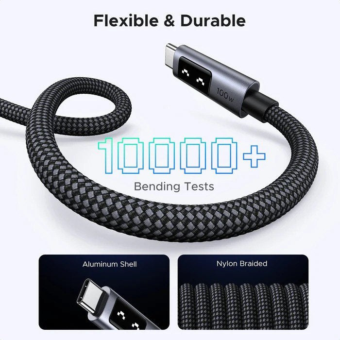 Ugreen, Braided Usb-C To Usb-C Cable, 100W Fast Charge, Led Display, And Durable Design - L509 35501 35512 35513, Available in Different Sizes