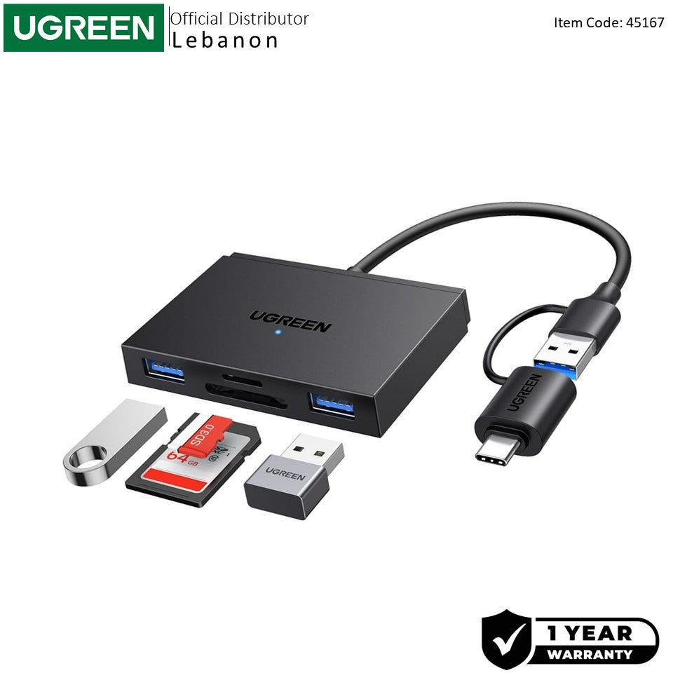 Ugreen, 4-In-1 Usb-C & Usb-A Card Reader With Usb Ports ? Sd, Tf, And Data Transfer Solution - Cm812 45167