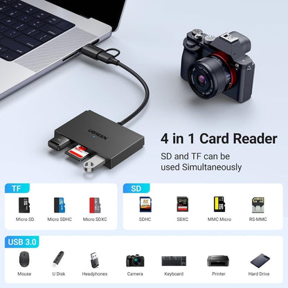 Ugreen, 4-In-1 Usb-C & Usb-A Card Reader With Usb Ports ? Sd, Tf, And Data Transfer Solution - Cm812 45167