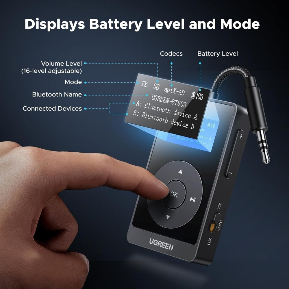 UGREEN, Premium Dual-Mode Bluetooth 5.3 Transmitter & Receiver For Superior Audio Experience - Bt503 45492